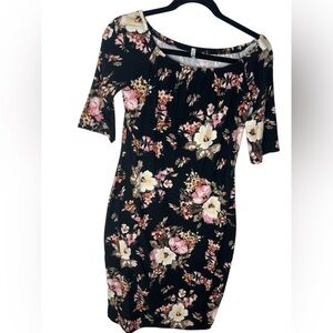 Mother Bee Maternity Black Floral Off-Shoulder Midi Dress